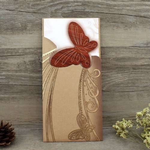 Wooden Invitation Card Butterfly Decoration Pocket Invitation Customized